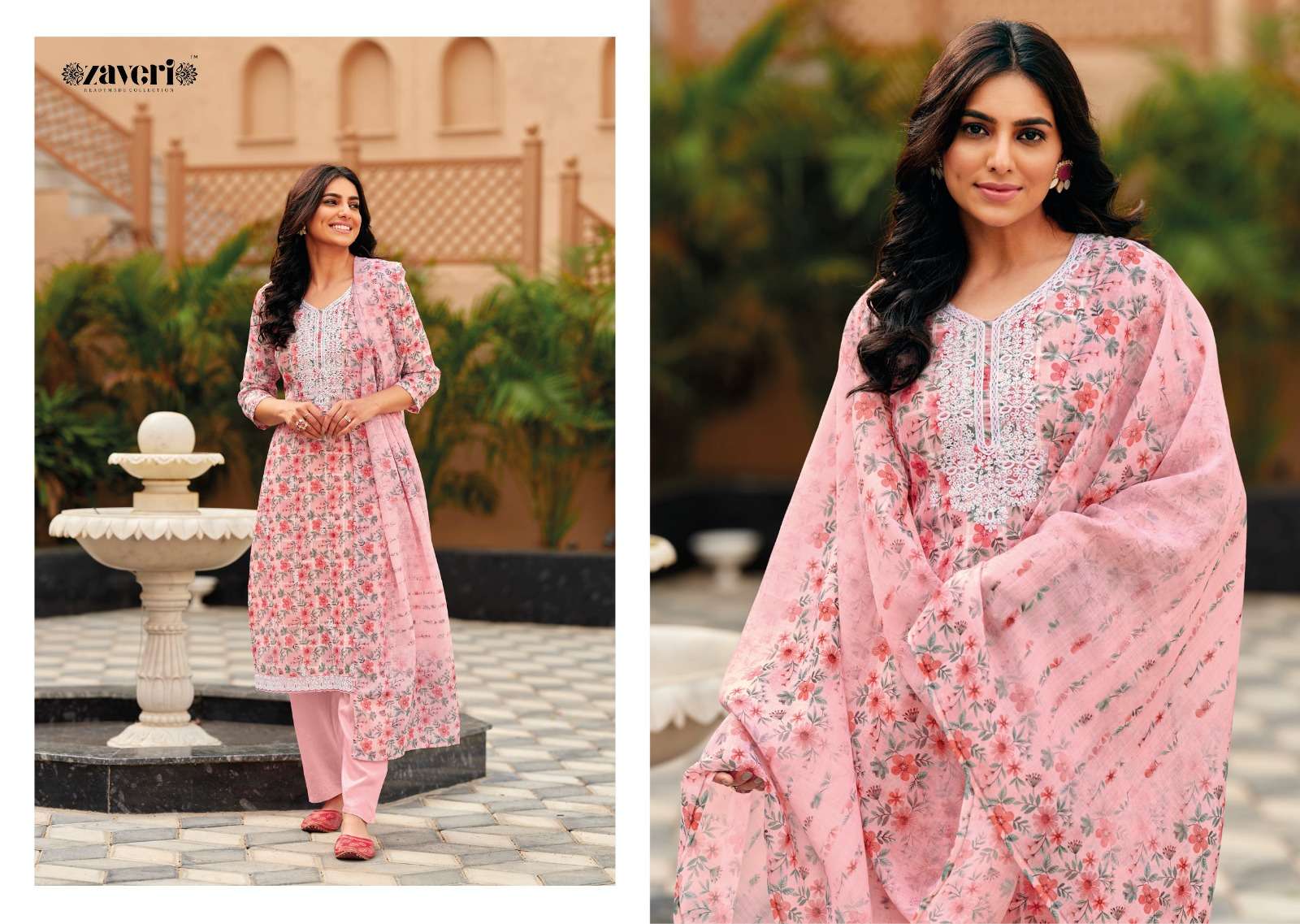 UNICORN HEAVY LILEN EMBOIDERY WORK KURTI WITH CHANDERI COTTON PANT AND DUPATTA BY ZAVERI BRAND 1128 C